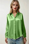 Women's Pistachio Green Light Flowy Satin Surface Shirt Hzl22W-Bd139641