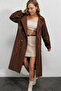 Women's Brown Double Breasted Collar Belted Unlined Seasonal Comfortable Trench Coat Hzl22s-bd158531 - 2