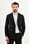 Striped Slim Fit Wide Collar Double Breasted Metal Button Men's Suit Black - 45408.25K - 4