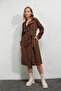 Women's Brown Double Breasted Collar Belted Unlined Seasonal Comfortable Trench Coat Hzl22s-bd158531 - 6