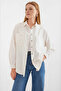 Women's Ecru Oversize Double Pocket Linen Shirt Hzl22S-Bd1201261