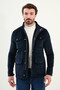 Striped Slim Fit Trench Coat with Pocket and Court Collar Velvet Men's Trenchcoat Navy Blue - 21327.25K - 4