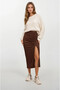 Women's Brown Elastic Waist Slit Long Skirt Hzl22S-Bd118801