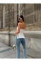 Women's White Side Gathered Double Slit Strapless Blouse Hzl24S-Zk13091 - 6
