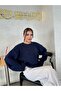 Oversize Loose Soft Textured Ribbed Knitwear Sweater 2623 - Navy Blue - 4