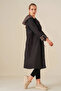 Women's Leopard Patterned Black Drawstring Waist Hooded Long Trench Coat HZL22W-BD190911 - 5