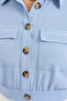 Women's Ice Blue Pocketed Buttoned Short Sleeve Summer Crop Shirt Jacket Hzl22S-Bd106631 - 4