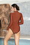 Women's Brick Zippered Long Sleeve Lycra Sewn Pad One Piece Swimsuit Hzl24S-Ar1855 - 2