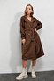 Women's Brown Double Breasted Collar Belted Unlined Seasonal Comfortable Trench Coat Hzl22s-bd158531 - 4