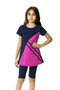 Girl's Navy Blue Fuchsia Color Blocked 6-13 Years Half Sleeve Tights Swimsuit HZL24S-AR1172-02