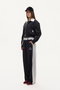 Contrast Fabric Garnished Embroidered Elastic Waist Trousers Black - 3