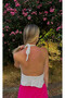 Women's White Halter Neck Open Back Linen Blouse Hzl24S-Zk11081 - 5