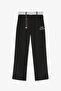 Contrast Fabric Garnished Embroidered Elastic Waist Trousers Black - 2