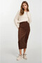 Women's Brown Elastic Waist Slit Long Skirt Hzl22S-Bd118801 - 2