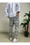 Men's Ecru Ethnic Pattern Waist Rope Tie Straight Cut Pocket Pants Sweatpants HZL24S-MXC8948-245 - 4