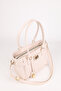 Women's Cream Belt and Lock Charm Detailed Zipper Closure Hand and Shoulder Bag Lotus - 4