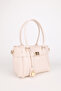 Women's Cream Belt and Lock Charm Detailed Zipper Closure Hand and Shoulder Bag Lotus - 3