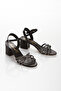 Black Women's Stone-Embellished Evening Shoes and Bag Set - 6