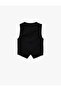 Crepe Scuba Fabric Crew Neck Buttoned Blazer Vest - 4