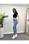 Women's Blue Ripped Detailed Mom Jean Pants - 5