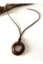Bohemian Wooden Double Ring Suede Drawstring Ayd Necklace Dark Brown - 4