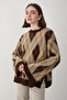 Women's Brown Oversize Argyle Patterned Knitwear Sweater - 5