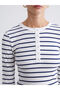 Navy Blue Crew Neck Striped Women's Bodysuit - 4