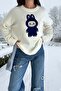 Labubu Appliqué Embroidered Oversized Sweater |   Gray, White, Burgundy, Yellow, Blue, Navy Blue, Pink 66022 - 2
