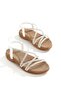 Pelip White Stone Non-Slip Rubber Sole Comfortable Sandals Summer Heelless Evening Dress Shoes