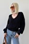 Black V-Neck Soft Textured Women's Sweater Mg2499