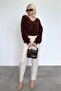 Brown V-Neck Soft Textured Women's Sweater Mg2499 - 6