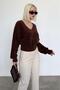 Brown V-Neck Soft Textured Women's Sweater Mg2499 - 3