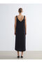 Lcwaikiki Classic Black V-Neck Strap A-Line Dress - 4