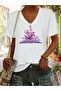 Flowers Book Printed Women's Oversize V-Neck T-Shirt