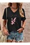 Floral Printed Women's Oversized V-Neck T-Shirt