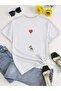 Oversize Circleneck T-Shirt with Heart Holding Bird Print
