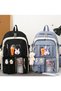 Set of 4 School Bags with Transparent Pockets (Backpack+Shoulder(Tote)+Pencil Case+Mini Crossbody) – 44 cm - Black/Purple/Pink/Blue - 4