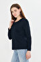 100% Organic Cotton Navy Blue V-Neck Soft Textured Regular Fit Comfortable Cut Long Sleeve Combed Cotton T-Shirt - 4