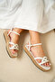 Nero White Straw Detailed Buckle Women's Sandals - 2