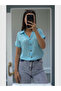 Women's Textured Linen Short Sleeve V-Neck Collared Slim Fit Shirt - 3