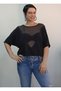 Black Lightweight Boat Neck Batwing Elbow Sleeve Black Tulle Detailed Combed Cotton Viscose T-Shirt - 3