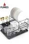 2-Tier Dish Drying Rack with Cutlery Holder and Drain Board - Space Saving Kitchen Organizer