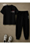Positive Thick Printed Plus Size Black T-Shirt & Black Pants Tracksuit Set - 2