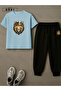 King of the Street Printed Oversize Large Size Light Blue T-Shirt & Black Pants Tracksuit Set - 2