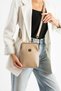 Sand Beige Women's Scholarship Gold Accessory Adjustable Cross Strap Faux Leather Shoulder and Crossbody Bag - 4