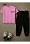 Positive Thick Printed Plus Size Bright Pink T-Shirt & Black Pants Tracksuit Set - 2