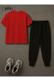 Positive Thick Printed Plus Size Red T-Shirt & Black Pants Tracksuit Set - 3