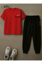 Positive Thick Printed Plus Size Red T-Shirt & Black Pants Tracksuit Set - 2