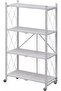 Metal Shelf Unit, 4 Tiers, Folding with Wheels, White