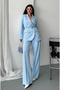 Women's Rose Detailed Jacket and Trousers Set, Baby Blue